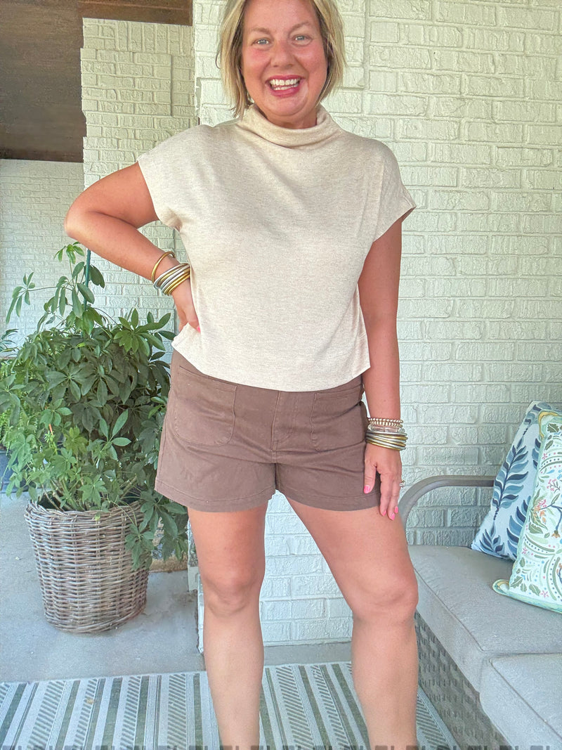 Gaby Mock Neck Top - Oatmeal