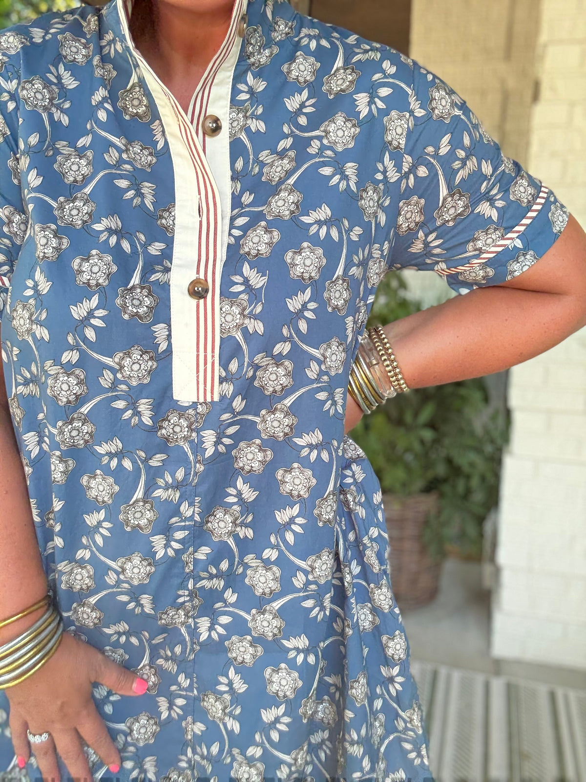 Iris Floral Button Tunic - Blue