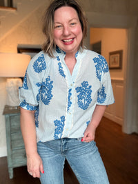 Long Sleeve Floral Pattern Button Up Top