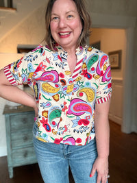 Short Sleeve Pattern Detail Top