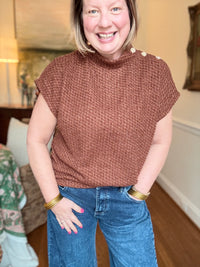 Short Sleeve Tweed Top - Brown