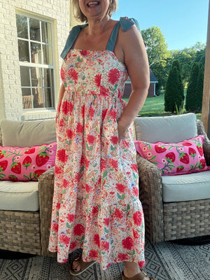 Fancy Floral Dress with Tie Straps
