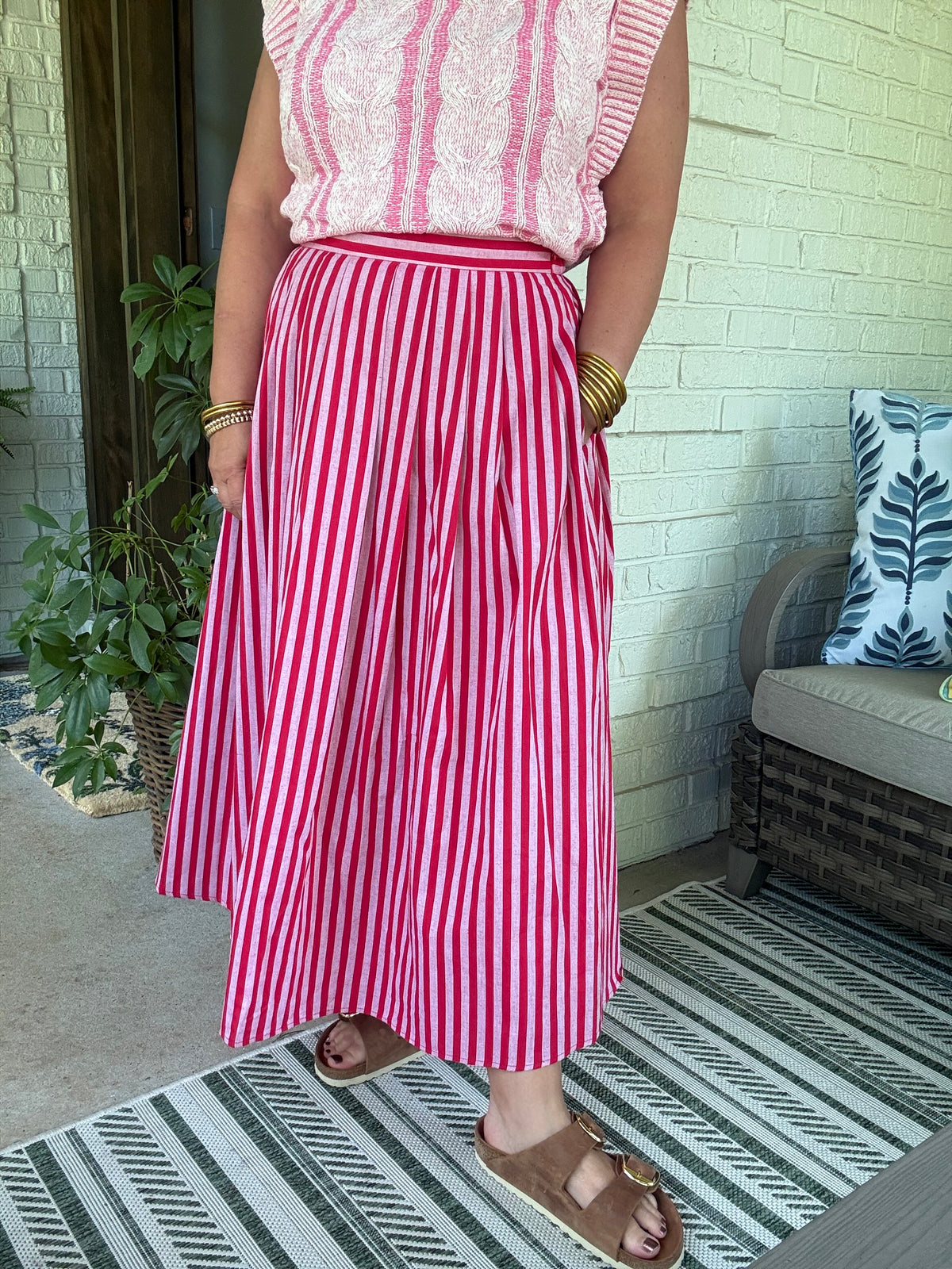 Lilian Striped Skirt - Red