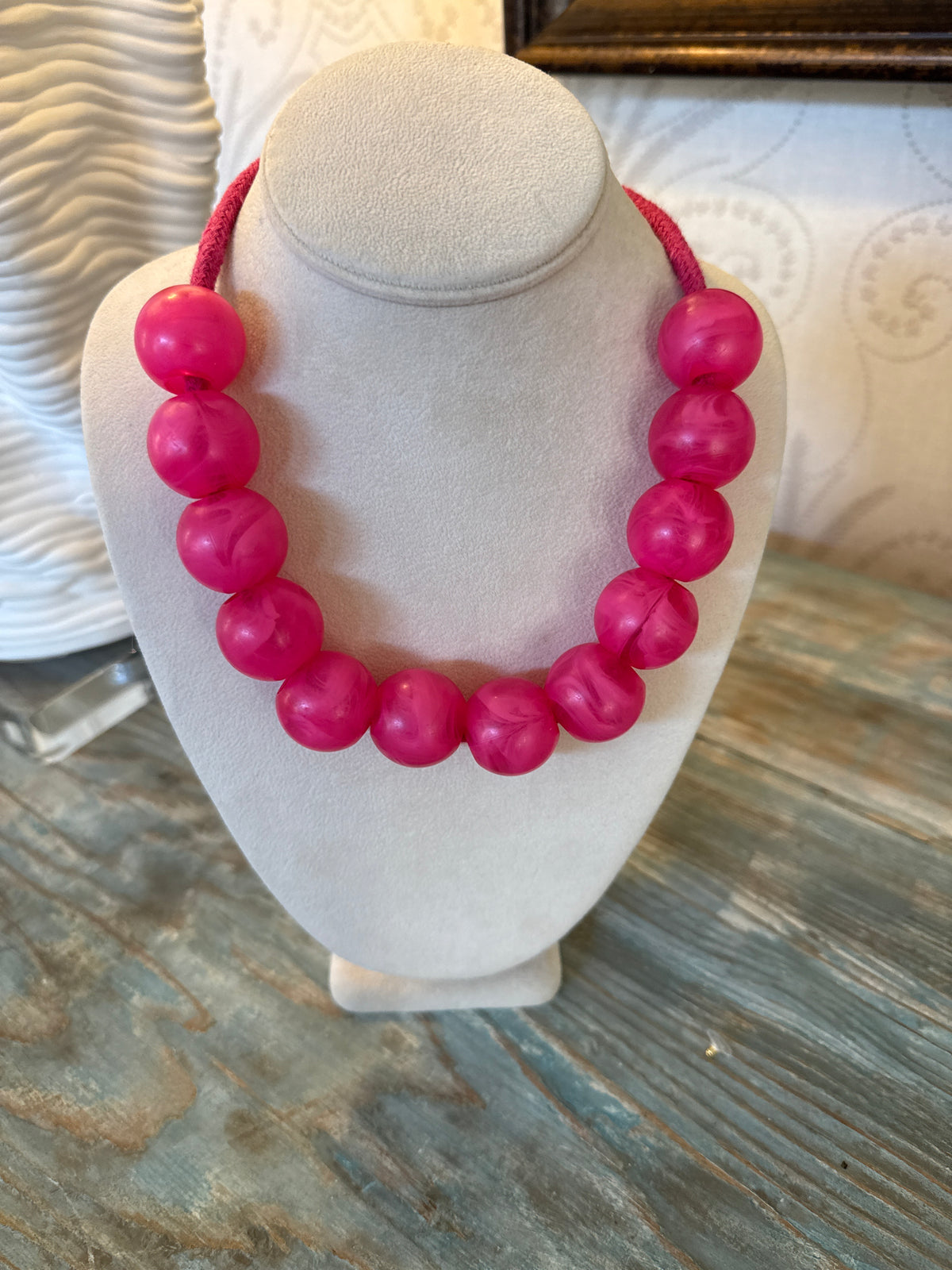 Hot Pink Statement Bead Necklace