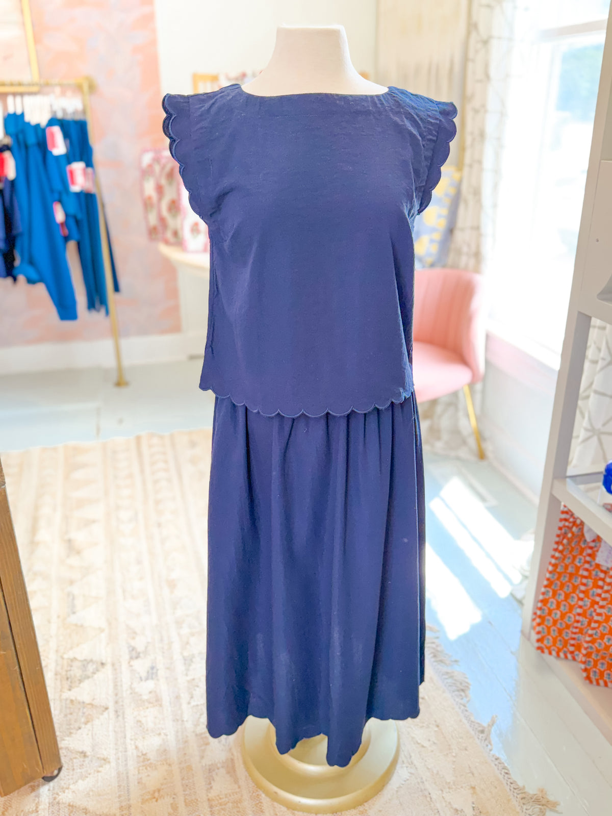 Scalloped Edge Maxi Skirt - Navy