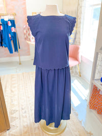 Scalloped Edge Maxi Skirt - Navy