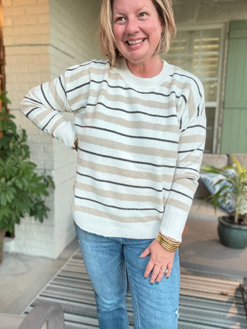 Winnie Taupe Striped Sweater