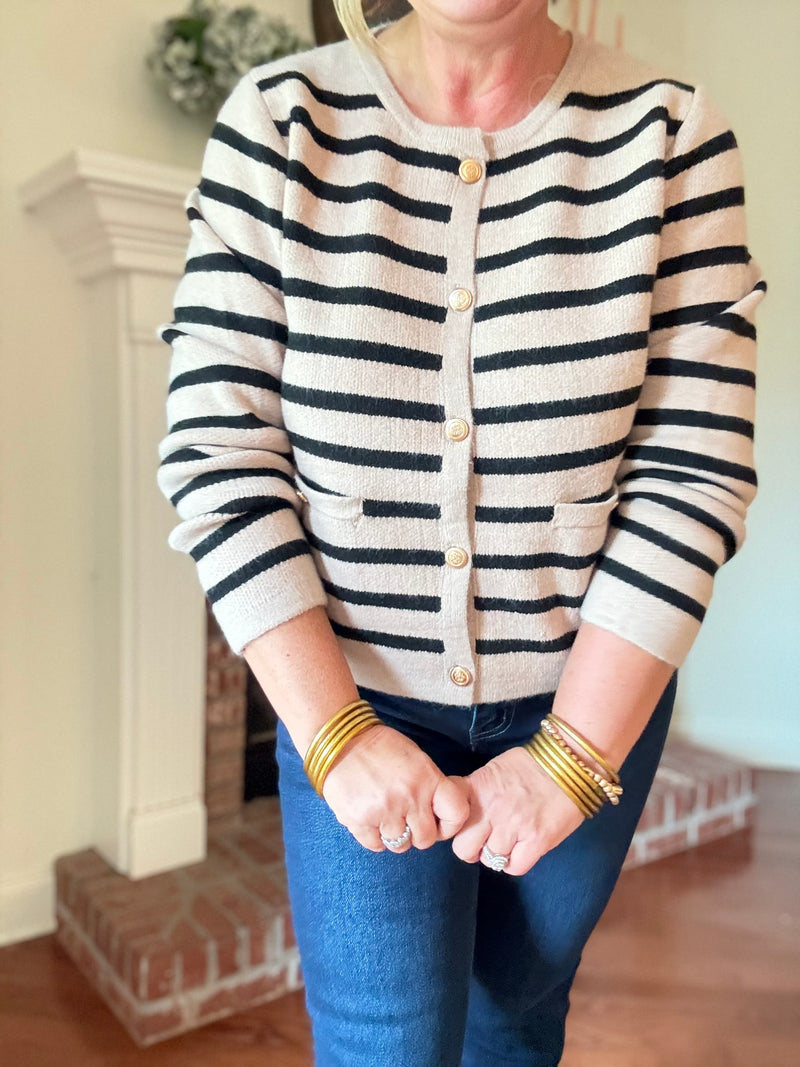 Gold Coast Striped Cardigan - Taupe