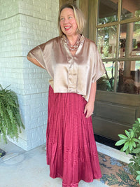Glam Satin Wrinkled Skirt - Burgundy