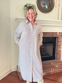 Charlotte Striped Button Down Dress - Caramel
