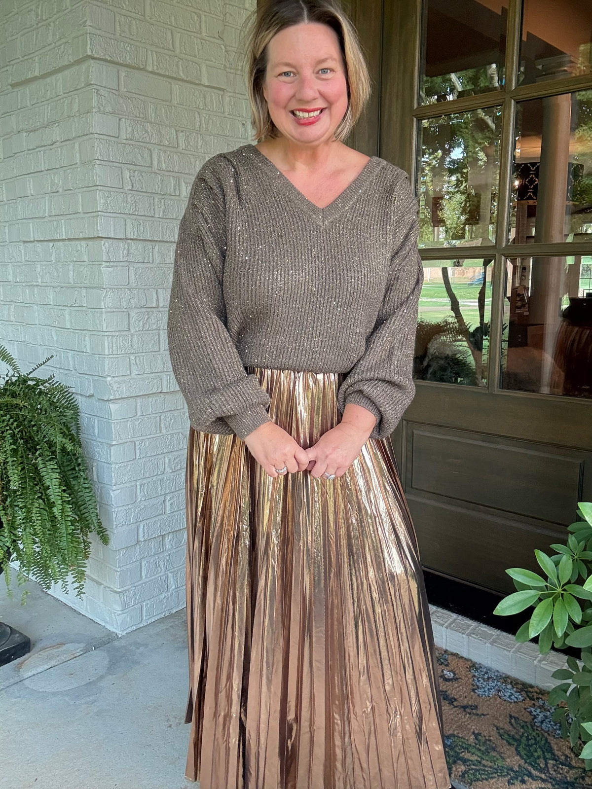 Bronze Pleated Maxi Skirt