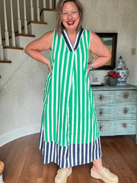 Green Stripe Sleeveless Maxi Dress