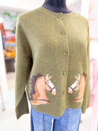 Equestrian Olive Green Cardigan Sweater
