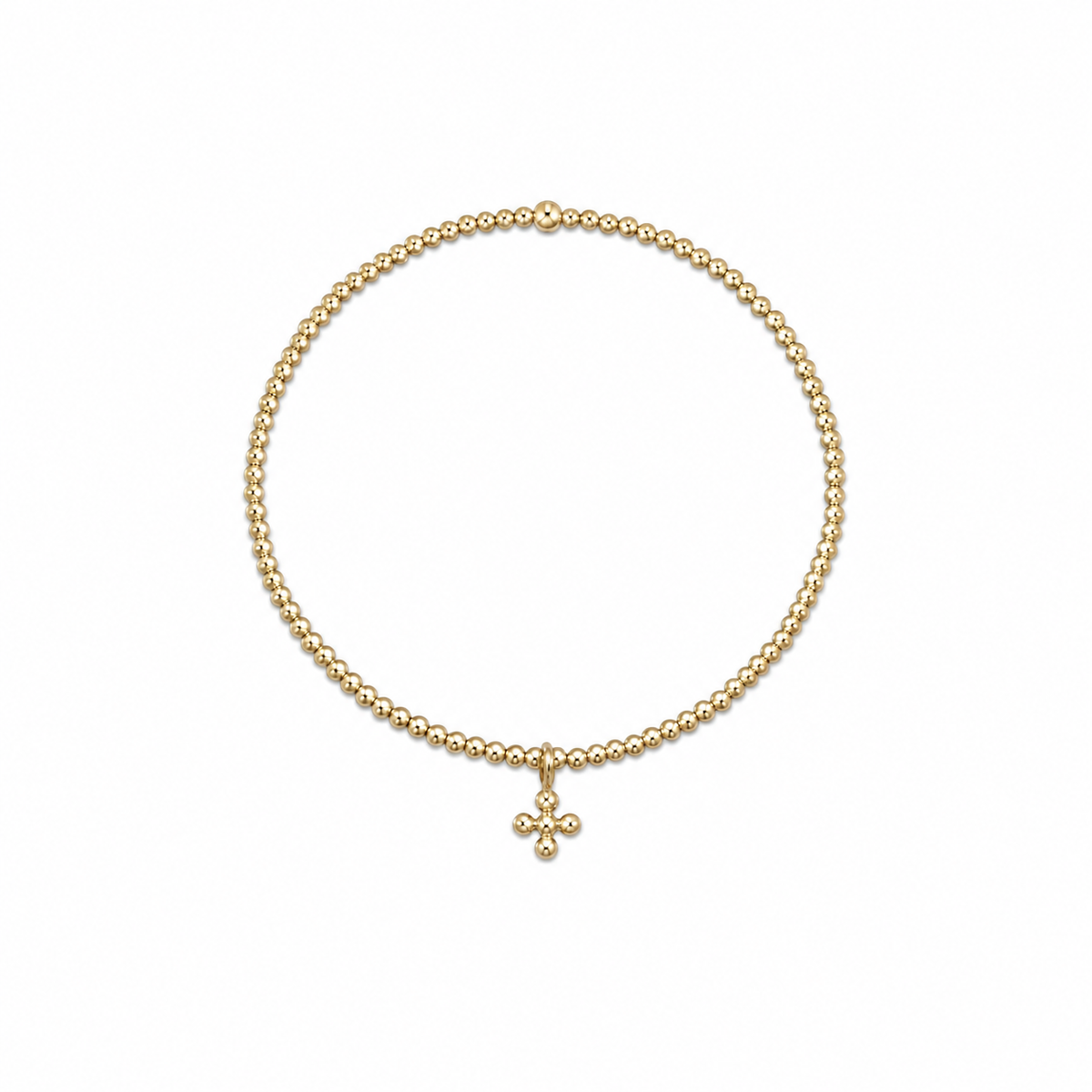 Classic Gold 2mm Bracelet - Beaded Signature Cross Small Gold Charm