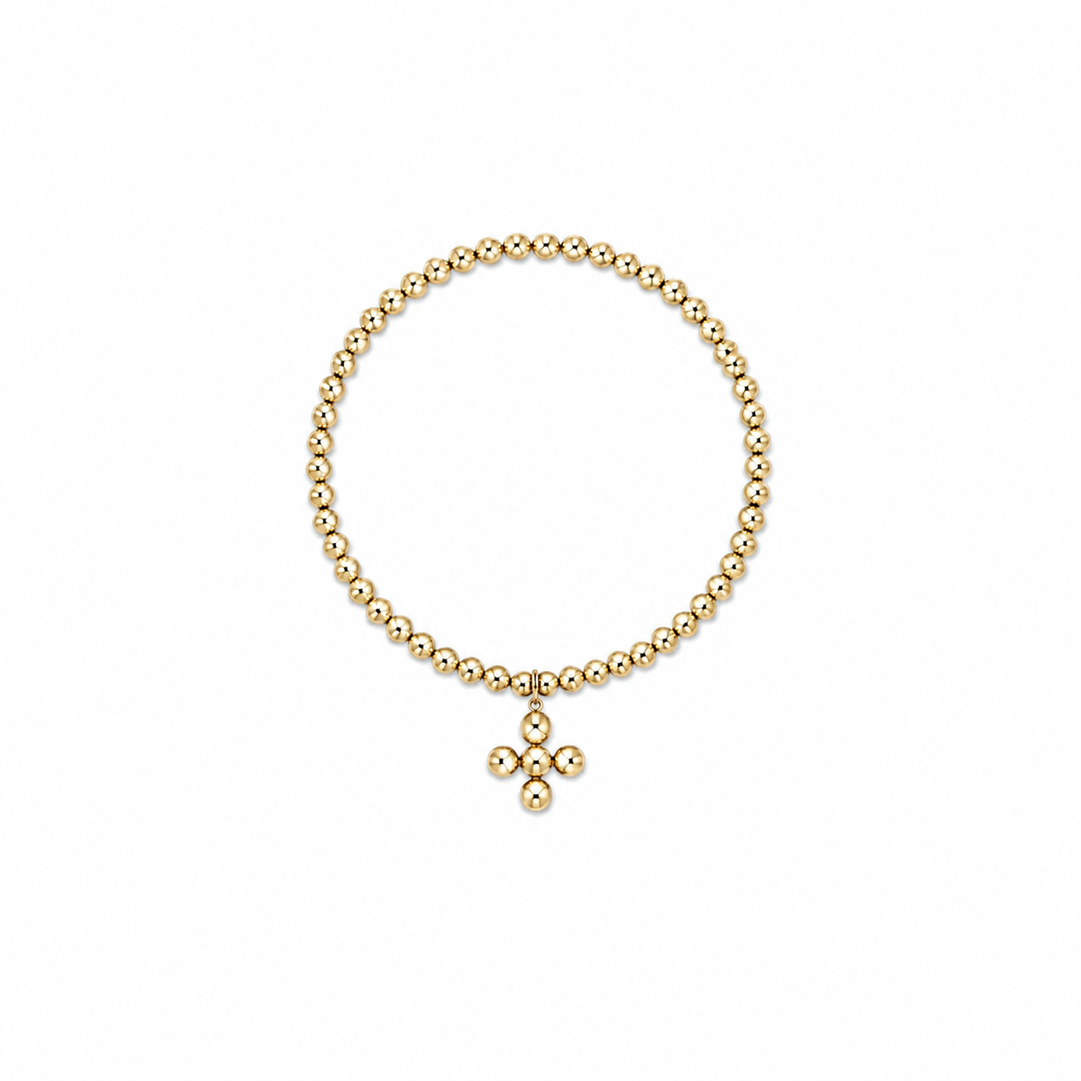 Classic Gold 3mm Bracelet - Signature Cross 4mm Beaded Gold Charm