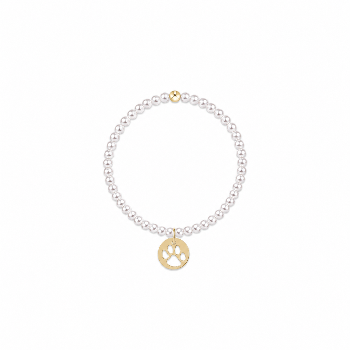 Classic Pearl 3mm Bracelet - Paw Print Gold Disc