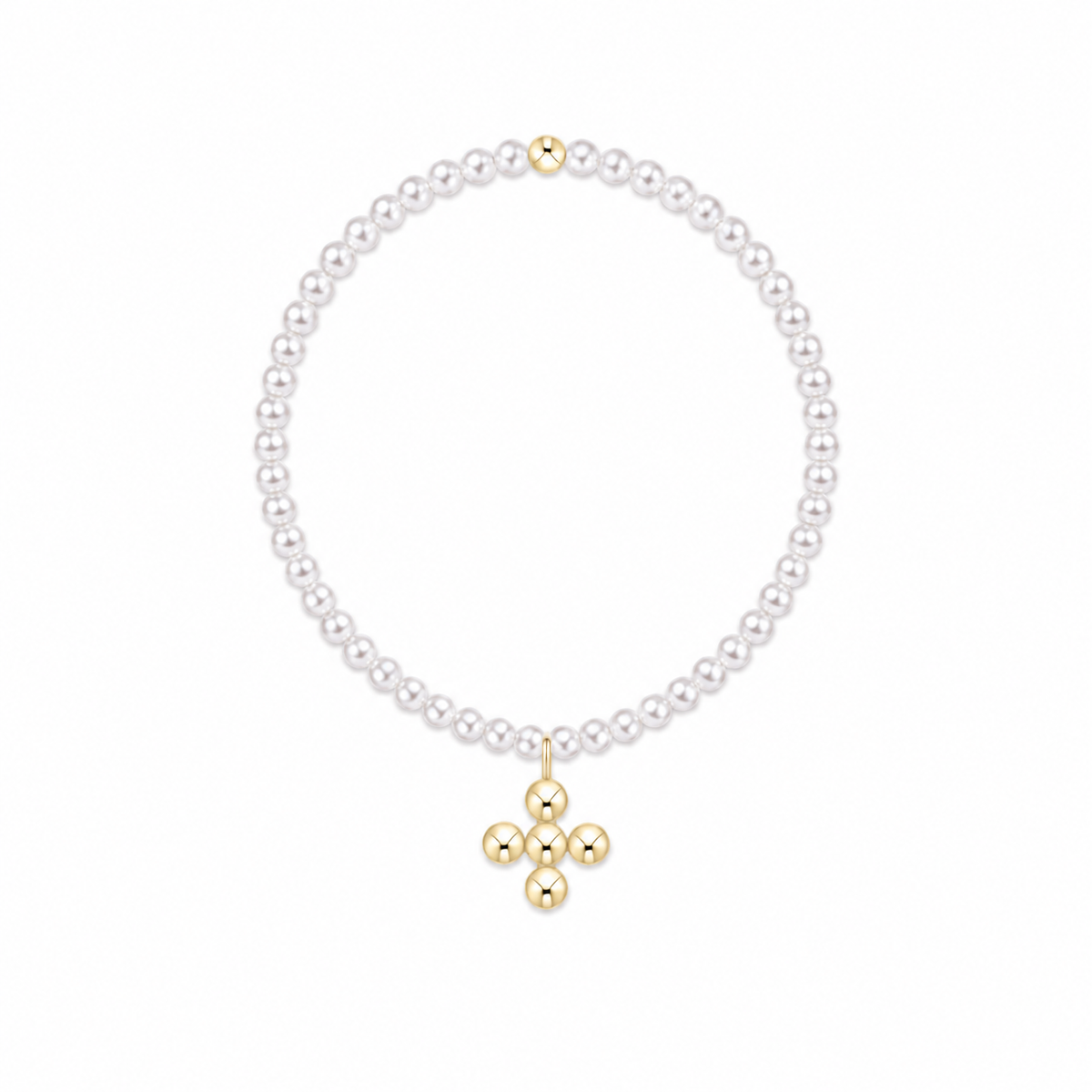 Classic Pearl 3mm Bracelet -  Signature Cross 4mm Beaded Gold Charm