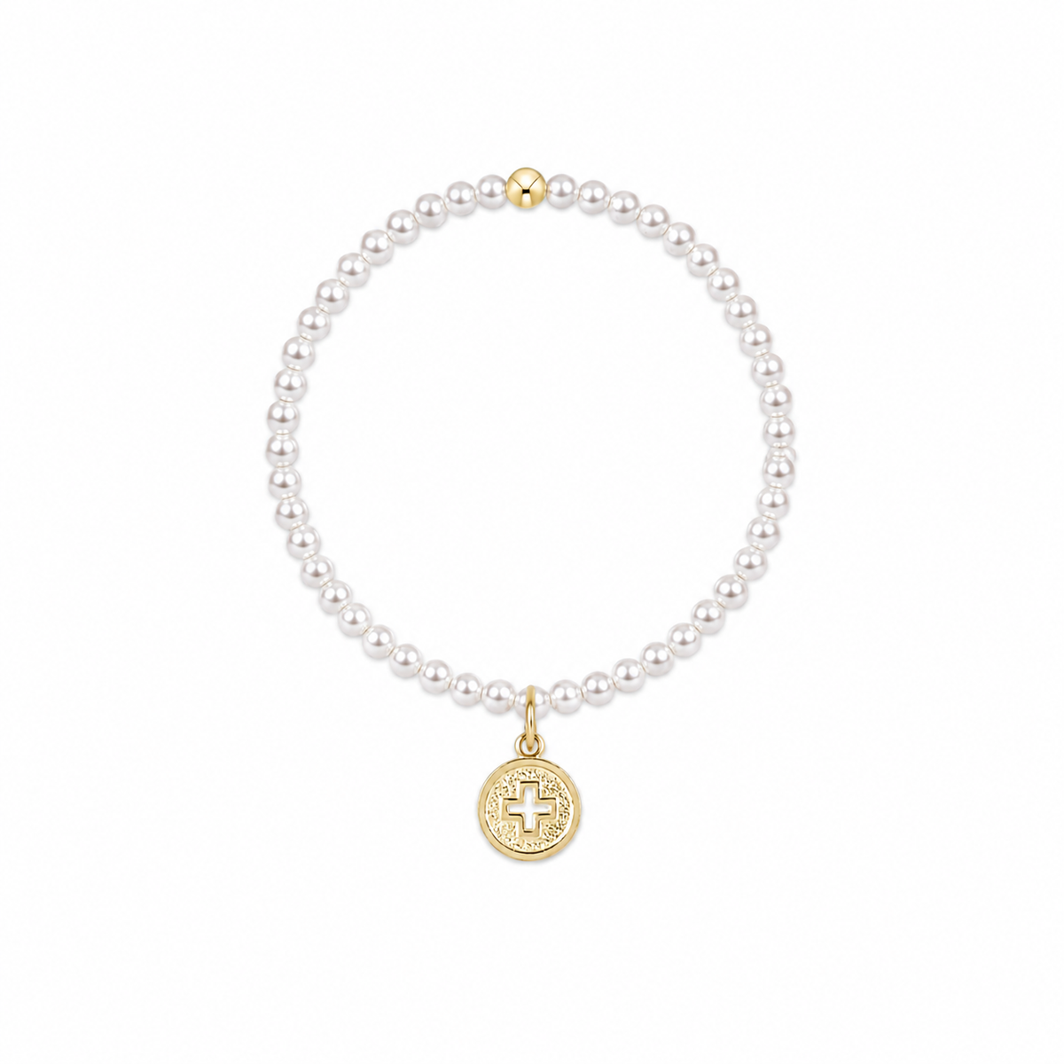 Classic Pearl 3mm Bracelet -  Signature Cross Gold Disc