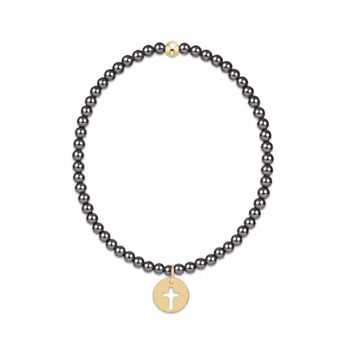 Classic Pearl Dark Grey 3mm Bracelet - Blessed Gold Disc