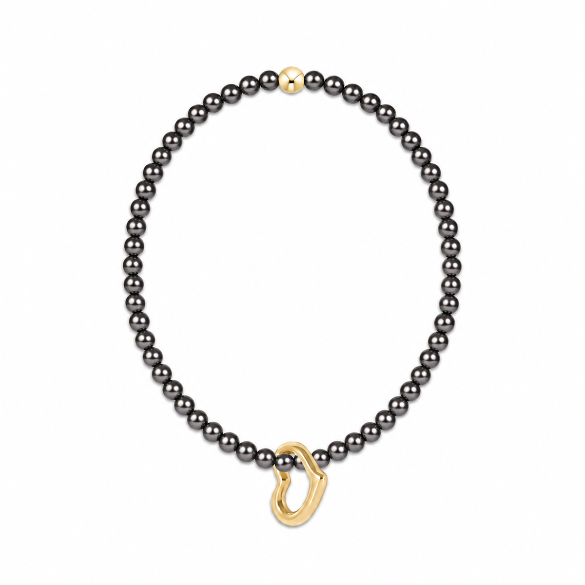 Classic Pearl Dark Grey 3mm Bracelet - Love Gold Charm