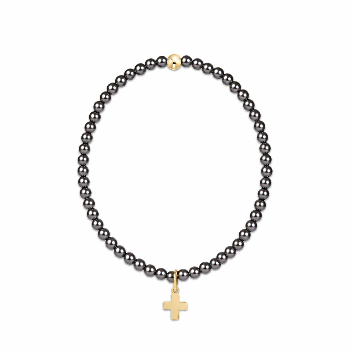 Classic Pearl Dark Grey 3mm Bracelet - Signature Cross Gold Charm