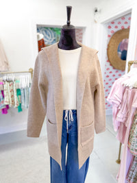 Open Front Cardigan with Pockets - Taupe