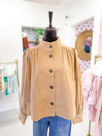 High Collar Button Down Jacket - Camel