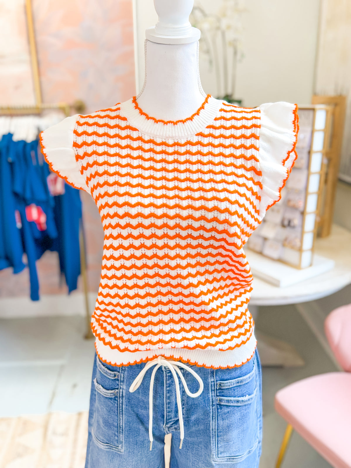 Oakley White and Orange Wave Sweater Top