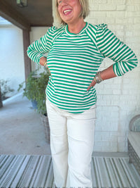 Sutton Puff Sleeve Top - Green Stripe