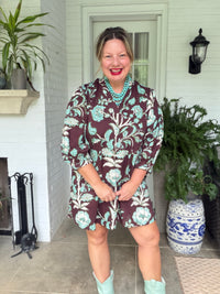 Chocolate and Blue Floral Mini Dress