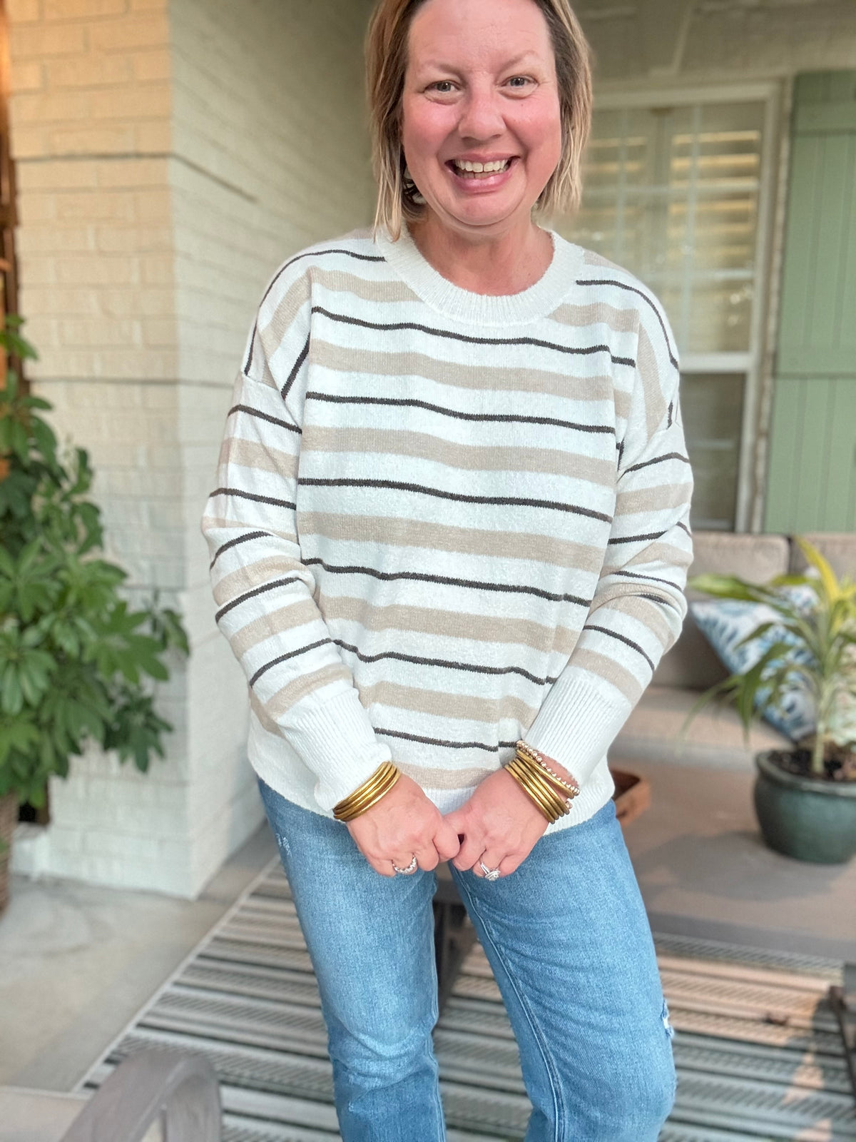 Winnie Taupe Striped Sweater