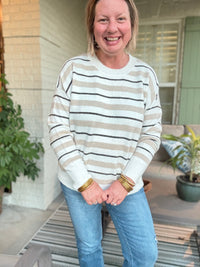 Winnie Taupe Striped Sweater