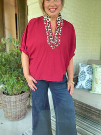 Trimmed in Leopard Top - Garnet