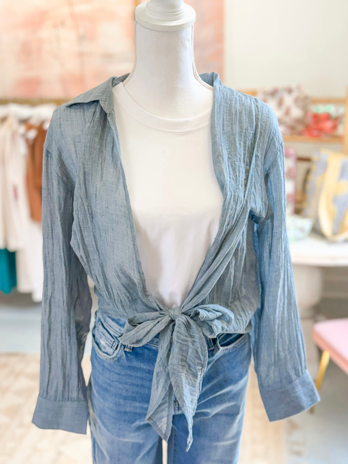 Front Tie Shirt - Blue