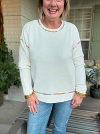 Confetti Trim Cream Sweater