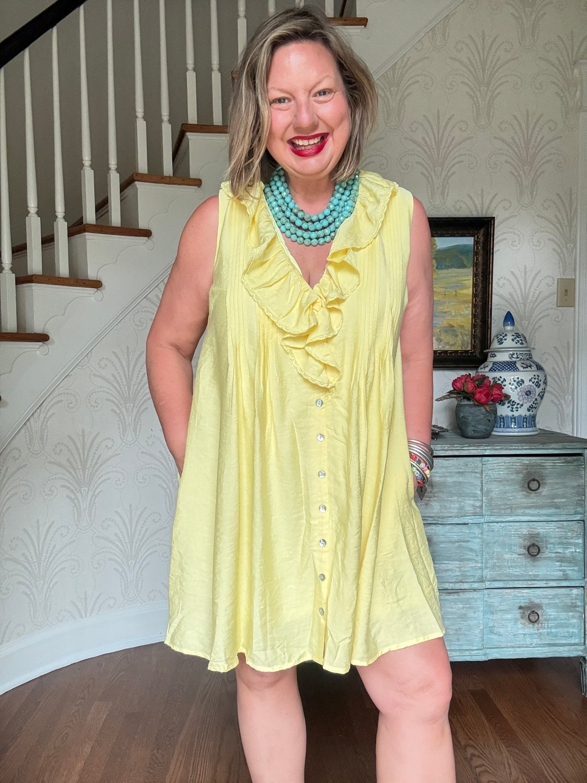Ruffle Sleeve Dress - Yellow