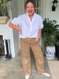 Leopard Print Wide Leg Pants - Camel