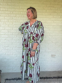 The Harper Boho Stripe and Floral Midi Dress
