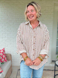 Hazel Stripe Button Up Top - Brown