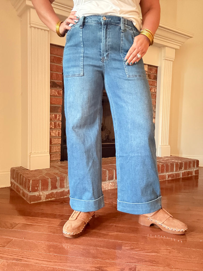 Kris High Rise Cuffed Wide Leg Jeans
