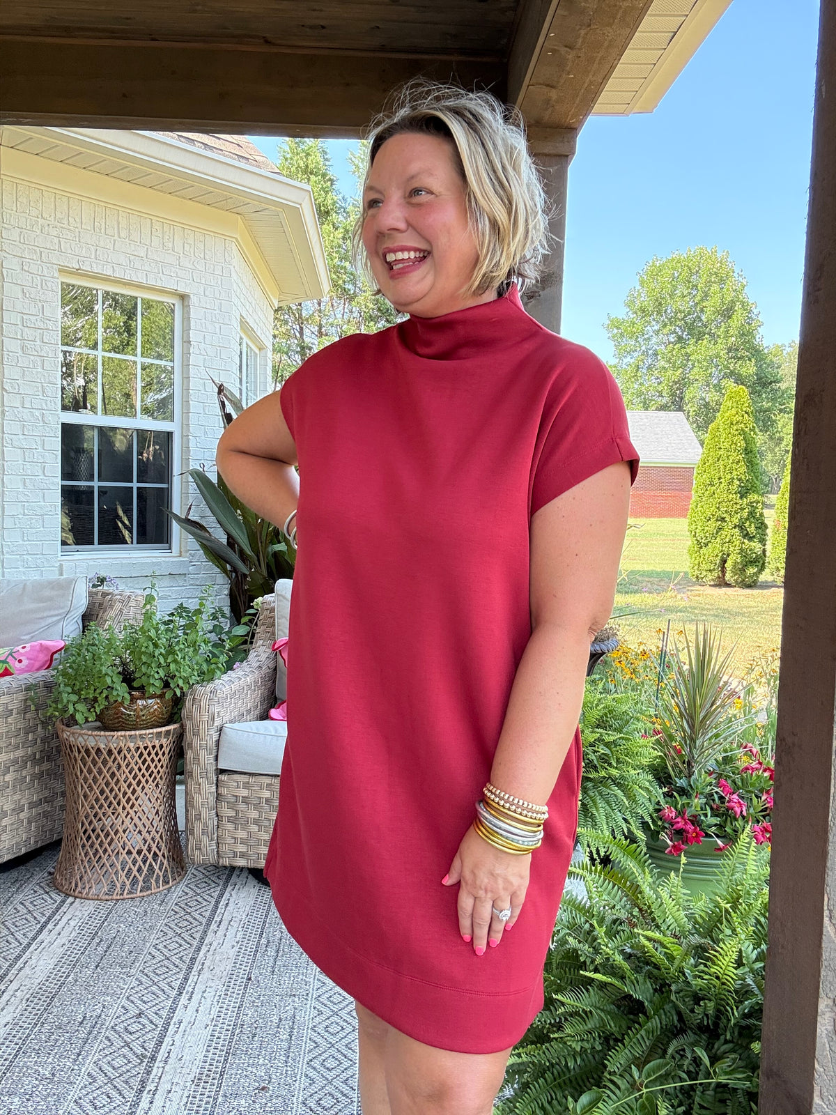 Ava Mock Neck Dress - Brick