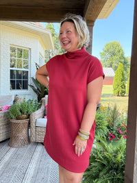 Ava Mock Neck Dress - Brick