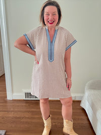 Short Sleeve Gingham Patterned Dress
