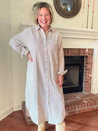 Charlotte Striped Button Down Dress - Caramel