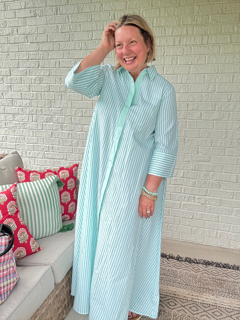 Mary Button Up Stripe Maxi Dress - Mint