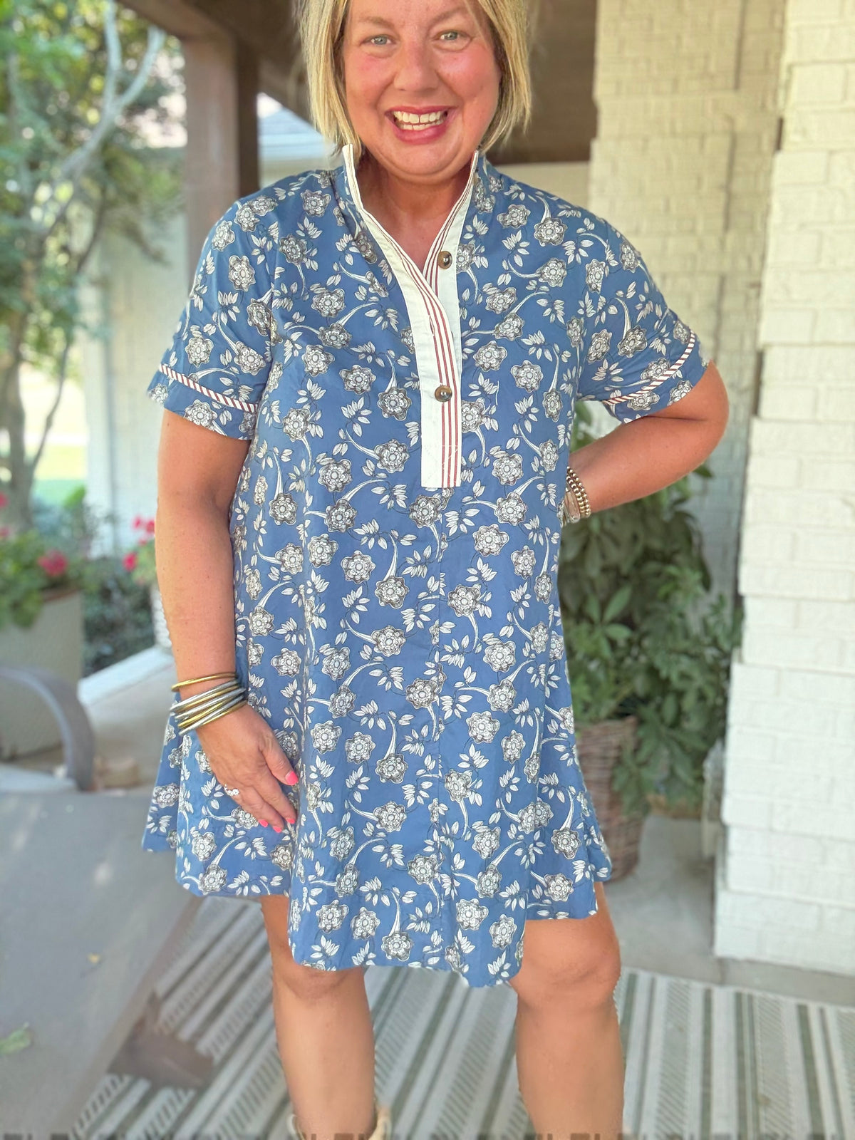 Iris Floral Button Tunic - Blue