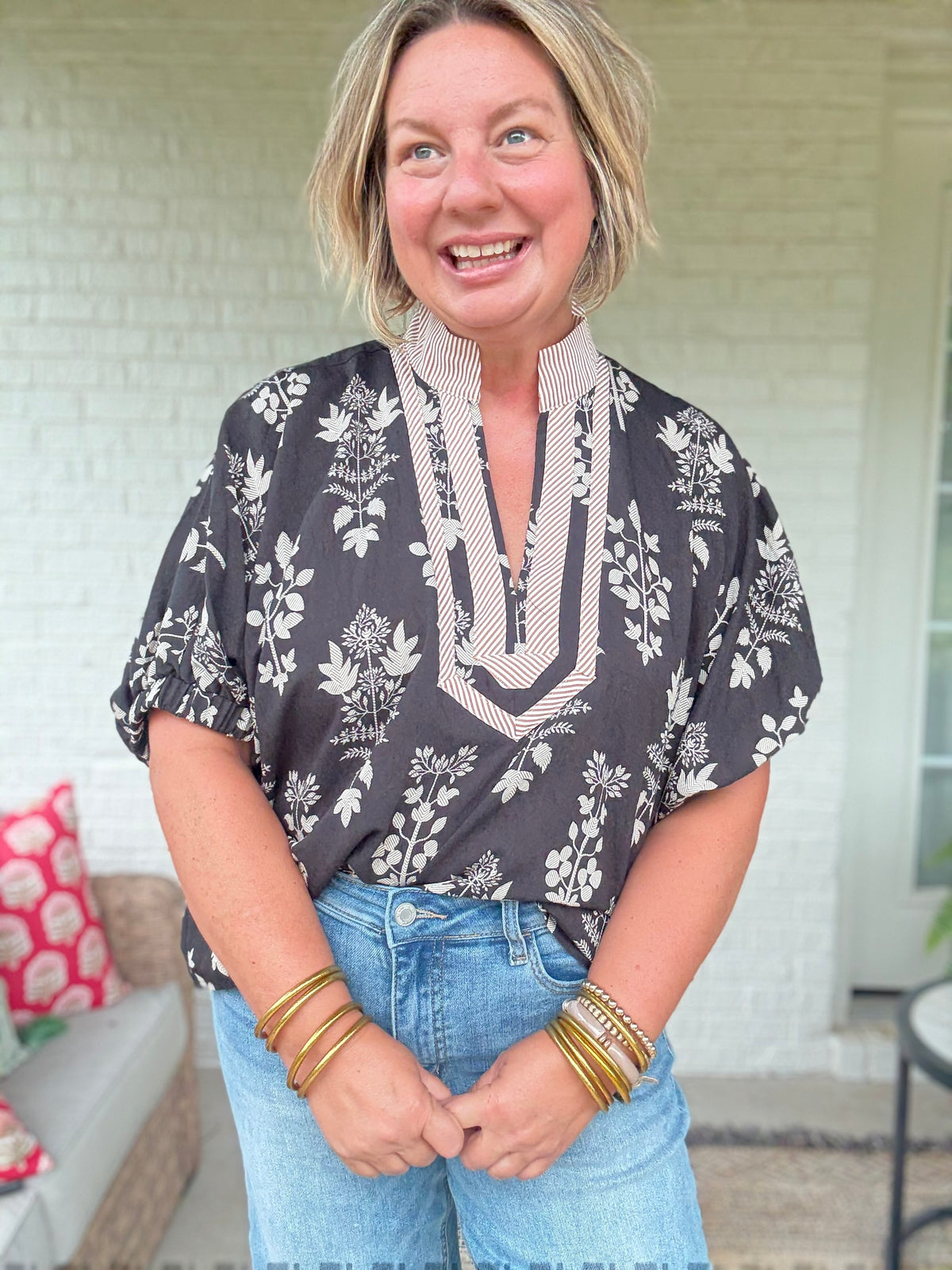 Laurel Floral Top - Black