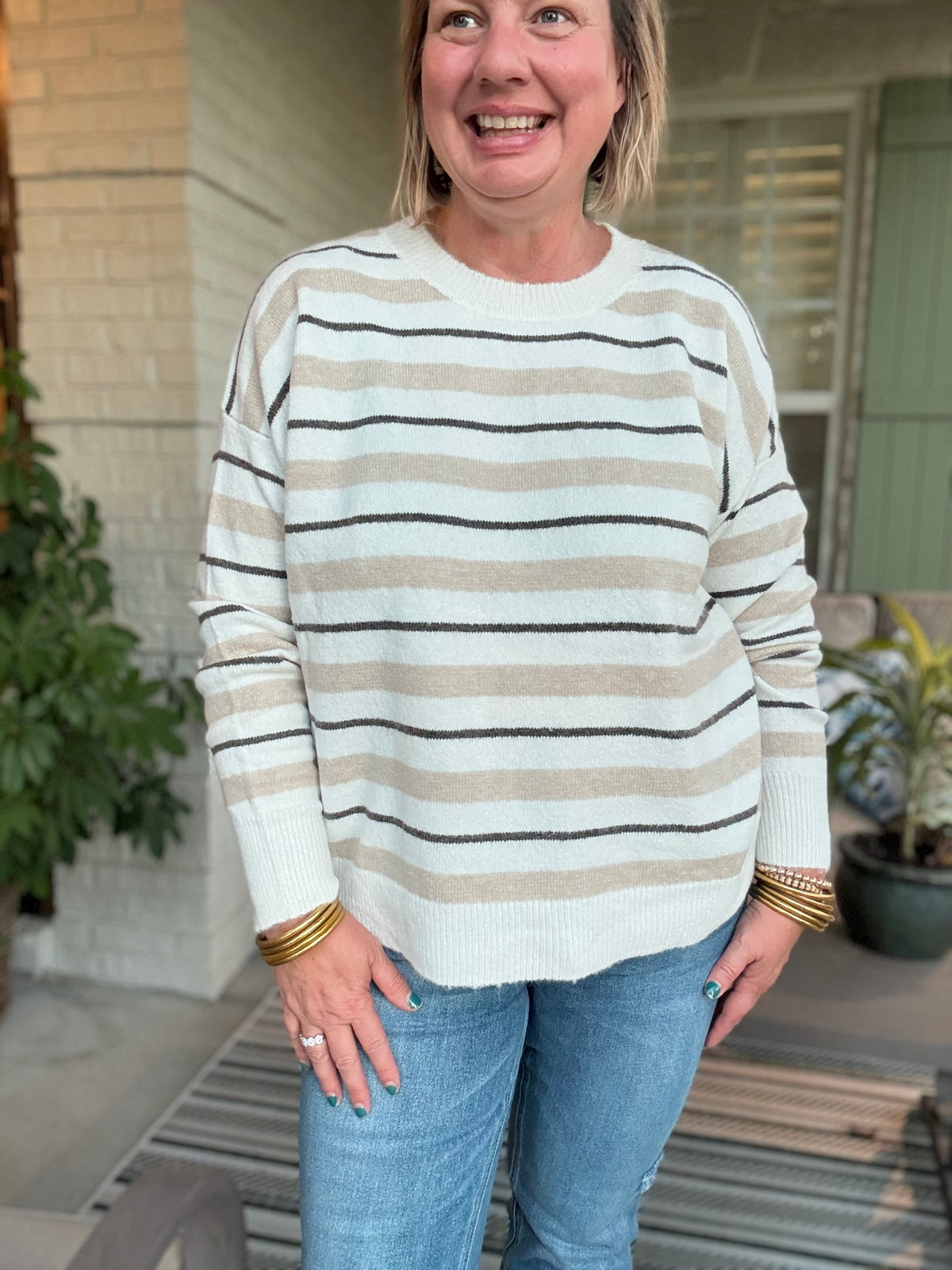 Winnie Taupe Striped Sweater