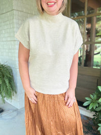 Elsie Knit Short Sleeve Turtleneck - Oatmeal