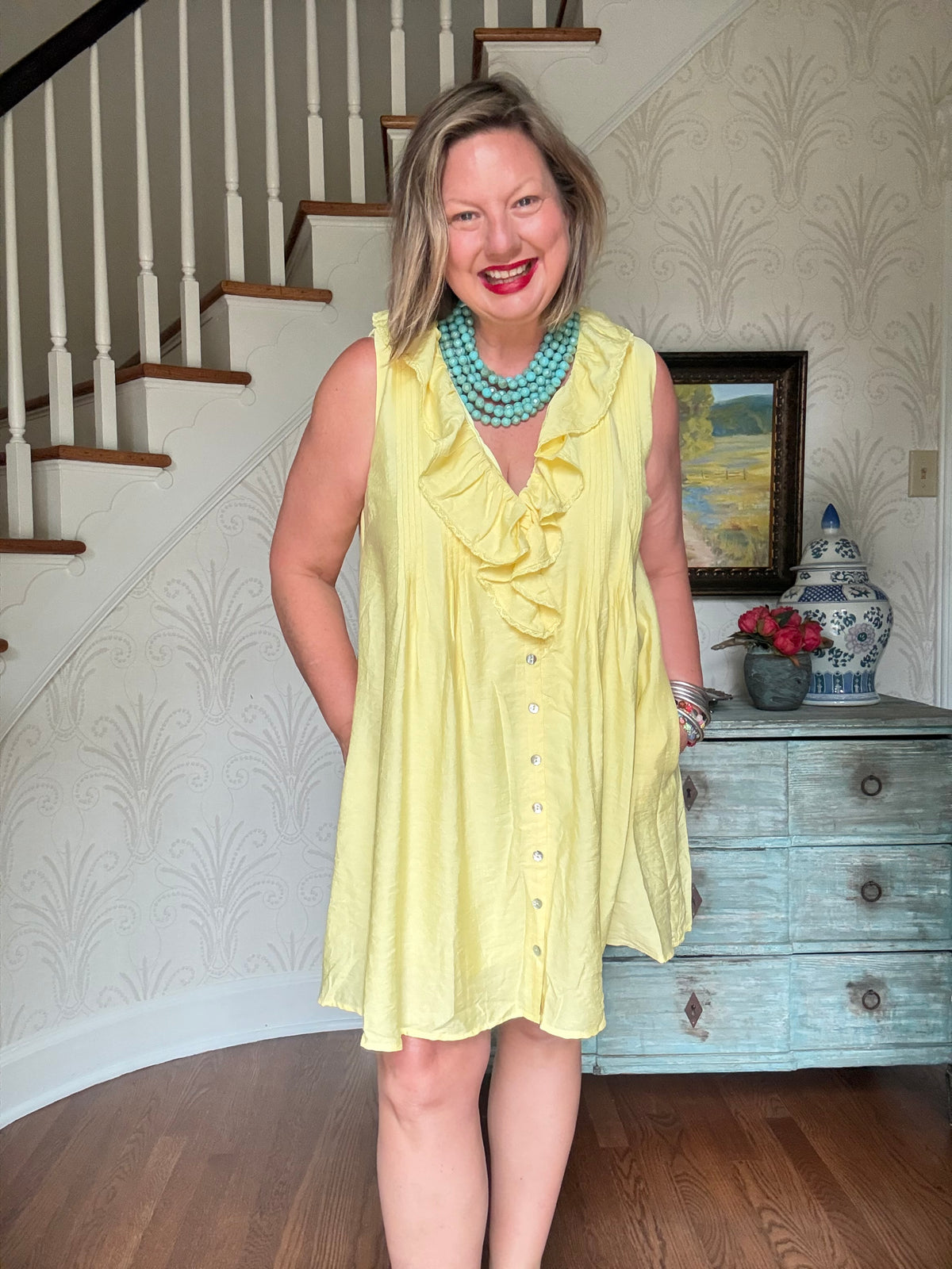 Ruffle Sleeve Dress - Yellow